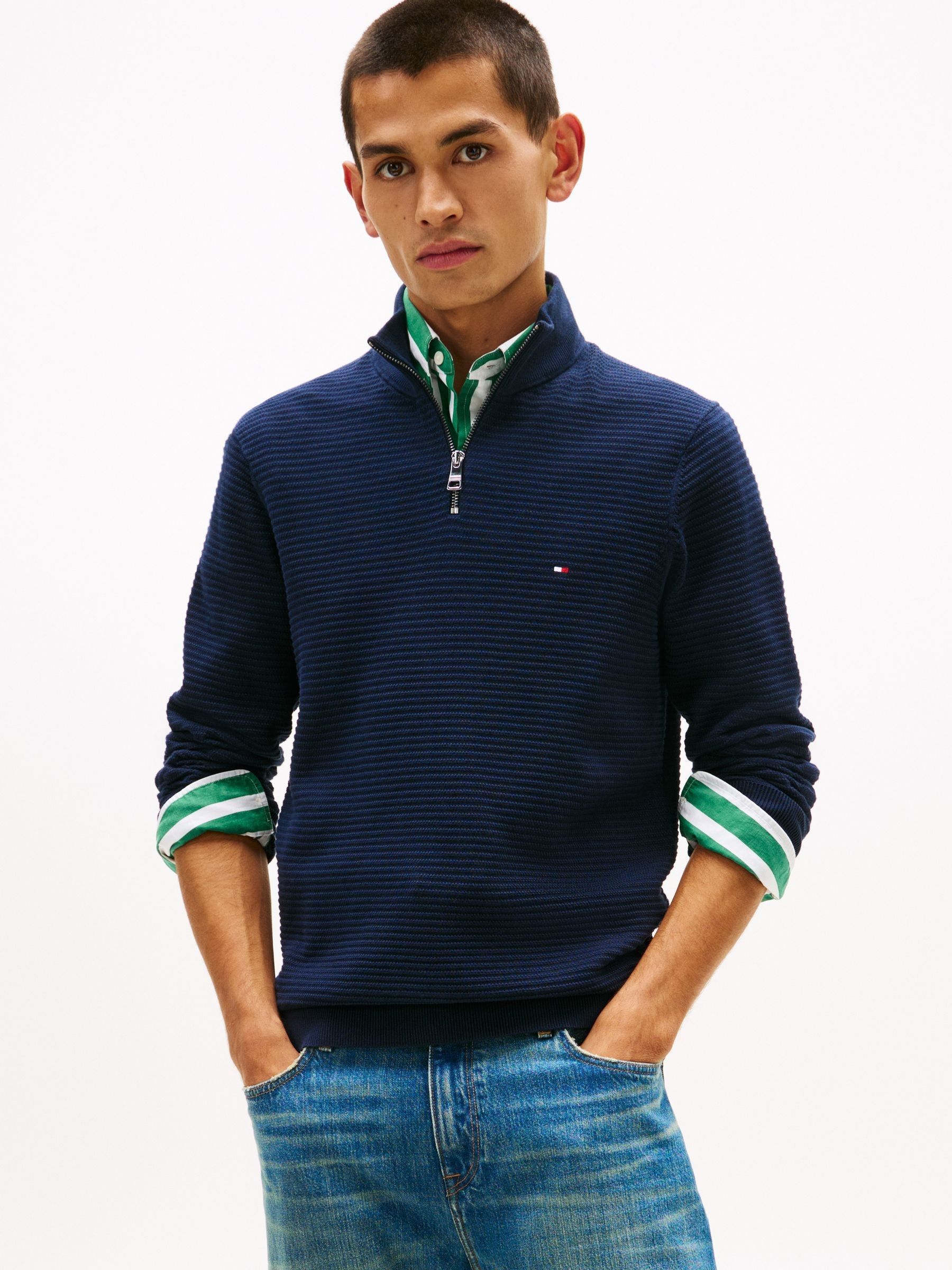 Buy Tommy Hilfiger Light Blue Seasonal Structure Zip Mock