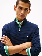 Tommy Hilfiger Light Blue Seasonal Structure Zip Mock Sweat Top - Image 4 of 5