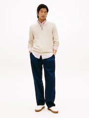 Tommy Hilfiger White Seasonal Structure Zip Mock Sweat Top - Image 3 of 5