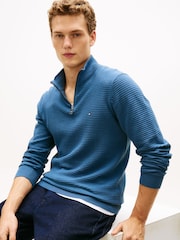Tommy Hilfiger Blue Seasonal Structure Zip Mock Sweat Top - Image 4 of 5