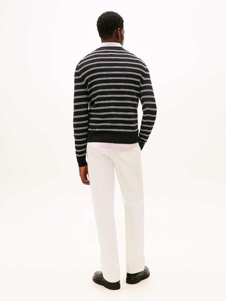 Tommy Hilfiger Black Textured Knit Crew Neck Jumper - Image 2 of 5 Tommy Hilfiger Black Textured Knit Crew Neck Jumper - Image 2 of 5