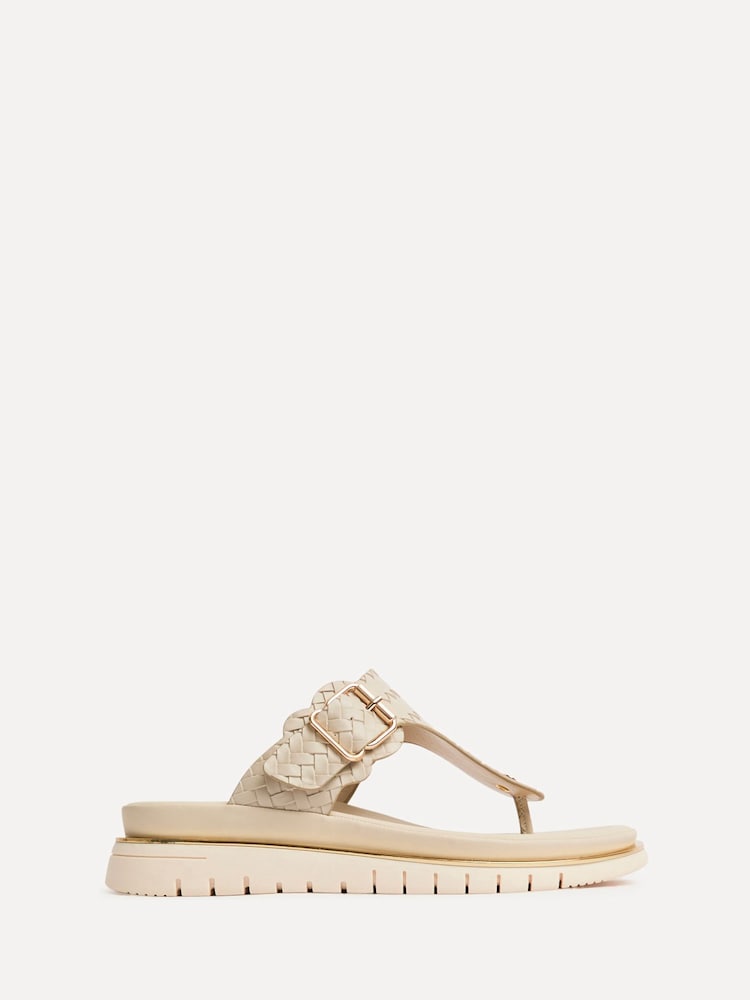 Linzi Cream Jovelle Woven Effect Toe Post Flat Sandals - Image 2 of 6