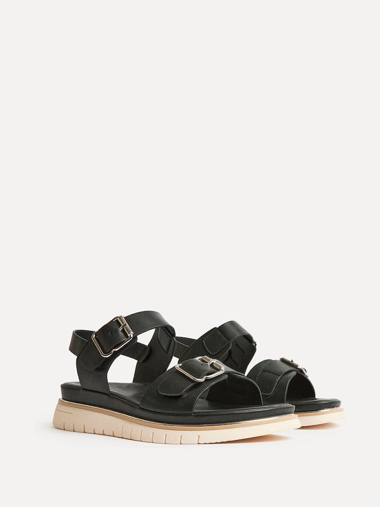 Linzi Black Karis Double Buckle Flat Sandals - Image 5 of 5