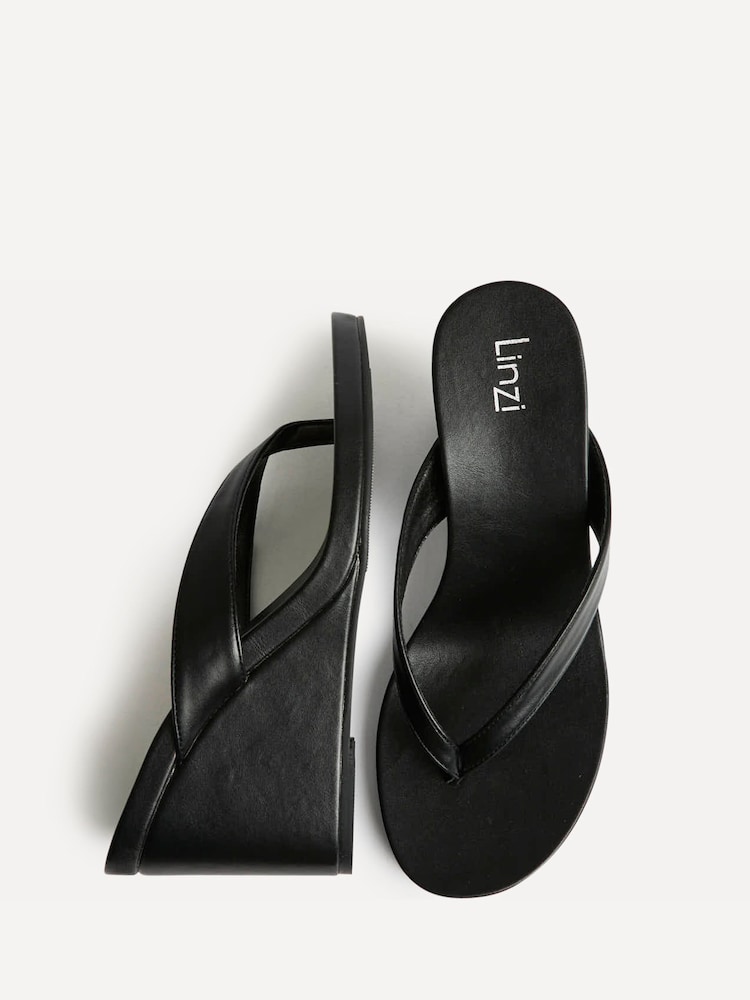 Linzi Black Joia Toe Post Platform Wedge Sandals - Image 5 of 5 Linzi Black Joia Toe Post Platform Wedge Sandals - Image 5 of 5