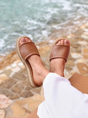 Linzi Brown Stay Raffia Flatform Mule Sandals - Image 6 of 6