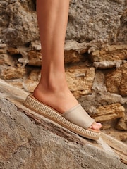 Linzi Natural Stay Raffia Flatform Mule Sandals - Image 1 of 5