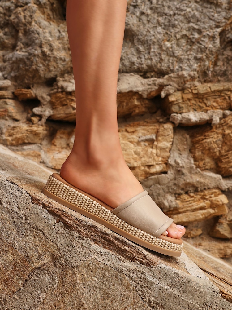 Linzi Natural Stay Raffia Flatform Mule Sandals - Image 1 of 5