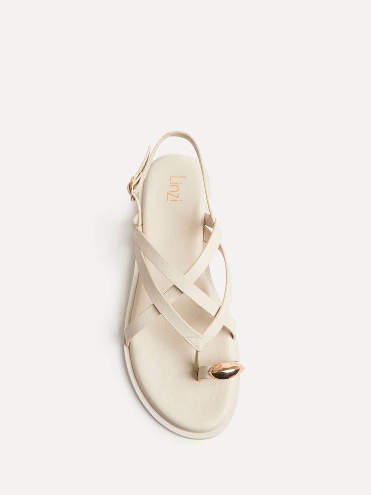 Linzi Cream Zyra Strappy Toe Ring Flat Sandals - Image 4 of 4