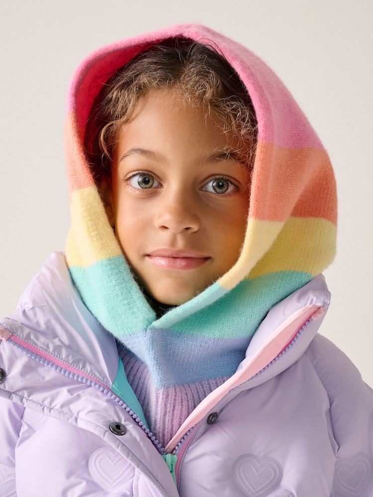 Little Bird by Jools Oliver Multi Pastel Rainbow Knitted Hood and Gloves Set - Image 2 of 5 Little Bird by Jools Oliver Multi Pastel Rainbow Knitted Hood and Gloves Set - Image 2 of 5