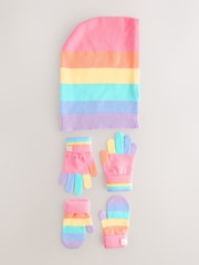 Little Bird by Jools Oliver Multi Pastel Rainbow Knitted Hood and Gloves Set - Image 3 of 5