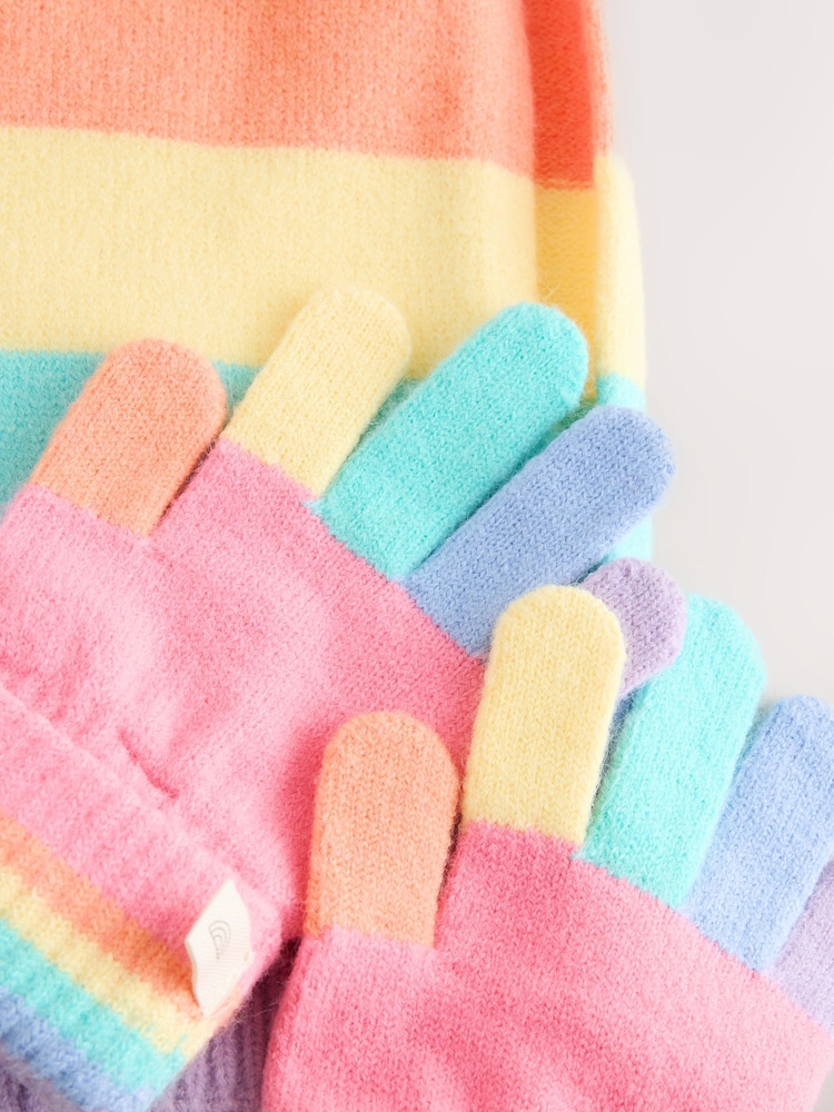 Little Bird by Jools Oliver Multi Pastel Rainbow Knitted Hood and Gloves Set - Image 5 of 5 Little Bird by Jools Oliver Multi Pastel Rainbow Knitted Hood and Gloves Set - Image 5 of 5
