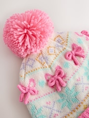 Little Bird by Jools Oliver White Pastel Rainbow Stripe Knitted Hat With Mittens/Gloves and Snood Set - Image 3 of 5