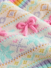 Little Bird by Jools Oliver White Pastel Rainbow Stripe Knitted Hat With Mittens/Gloves and Snood Set - Image 4 of 5