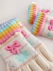 Little Bird by Jools Oliver White Pastel Rainbow Stripe Knitted Hat With Mittens/Gloves and Snood Set - Image 5 of 5
