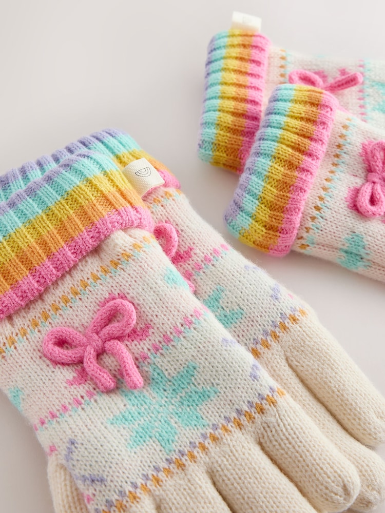Little Bird by Jools Oliver White Pastel Rainbow Stripe Knitted Hat With Mittens/Gloves and Snood Set - Image 5 of 5 Little Bird by Jools Oliver White Pastel Rainbow Stripe Knitted Hat With Mittens/Gloves and Snood Set - Image 5 of 5