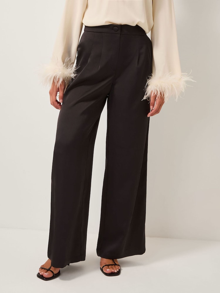 Monsoon Black Maisie Satin Wide Leg Trousers - Image 1 of 5 Monsoon Black Maisie Satin Wide Leg Trousers - Image 1 of 5