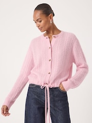 Hush Pink Wool Blend Drawstring Detail Cardigan - Image 1 of 6