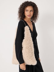 Hush White Faux Sheepskin Slouchy Tote Bag - Image 1 of 3