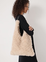 Hush White Faux Sheepskin Slouchy Tote Bag - Image 2 of 3