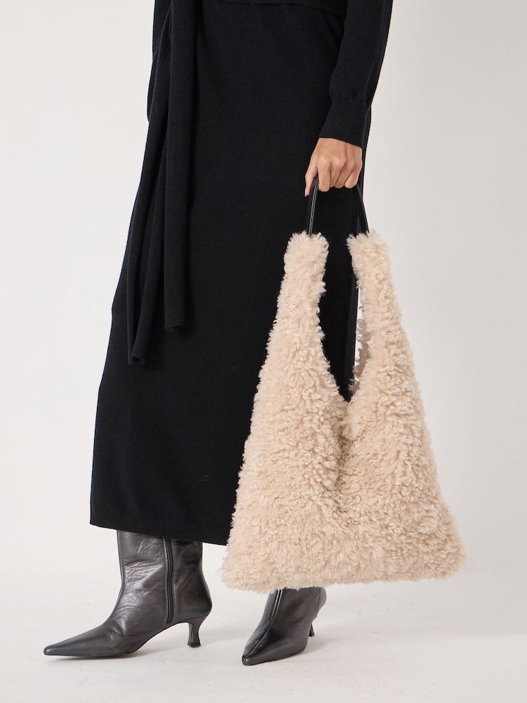 Hush White Faux Sheepskin Slouchy Tote Bag - Image 3 of 3