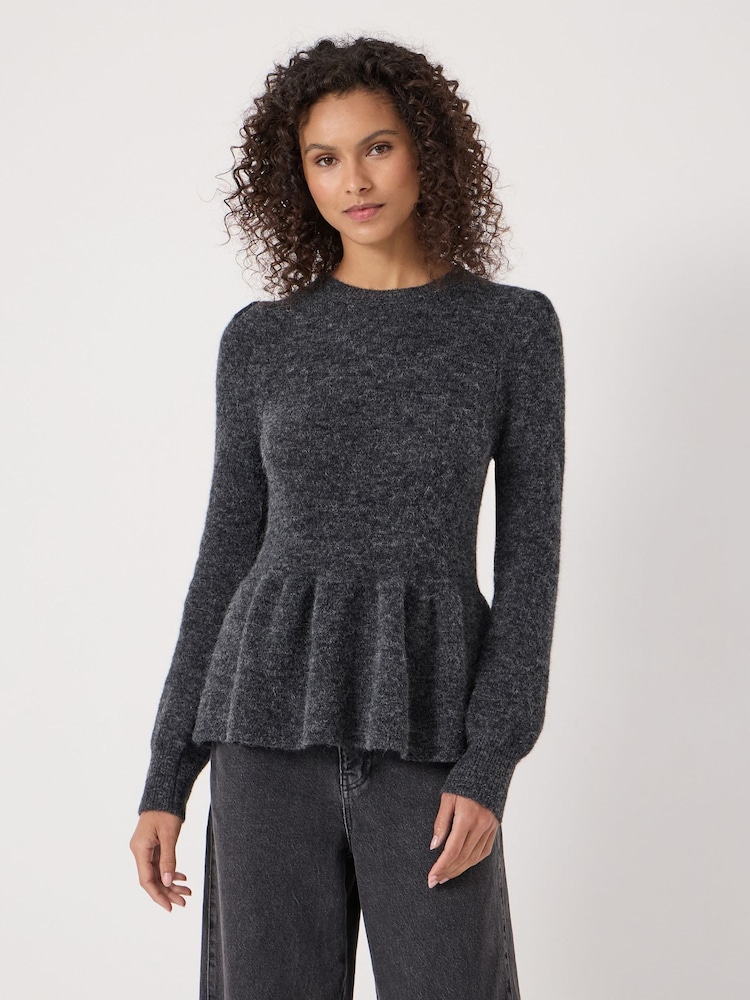 Hush Grey Wool Blend Peplum Top - Image 1 of 5 Hush Grey Wool Blend Peplum Top - Image 1 of 5