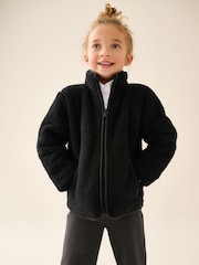 Black Zip-Up Borg Fleece Jacket With Pockets (3-16yrs) - Image 2 of 9