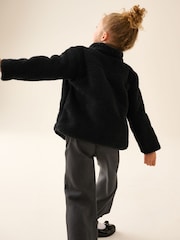 Black Zip-Up Borg Fleece Jacket With Pockets (3-16yrs) - Image 3 of 9