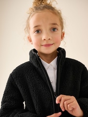 Black Zip-Up Borg Fleece Jacket With Pockets (3-16yrs) - Image 4 of 9