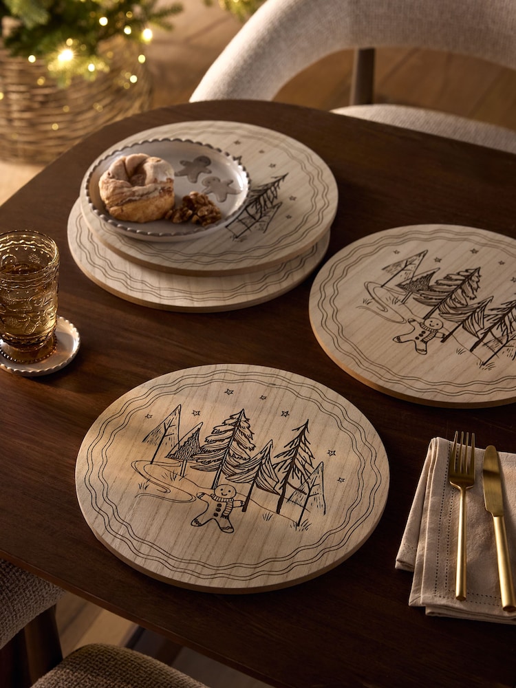 Set of 4 Natural Christmas Gingerbread Wooden Placemats - Image 1 of 4 Set of 4 Natural Christmas Gingerbread Wooden Placemats - Image 1 of 4