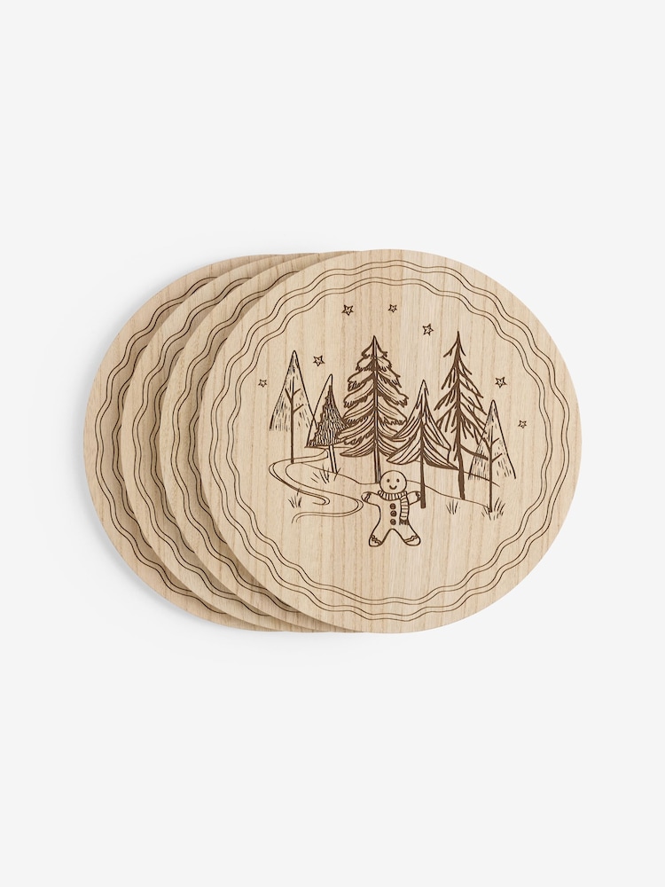 Set of 4 Natural Christmas Gingerbread Wooden Placemats - Image 2 of 4 Set of 4 Natural Christmas Gingerbread Wooden Placemats - Image 2 of 4
