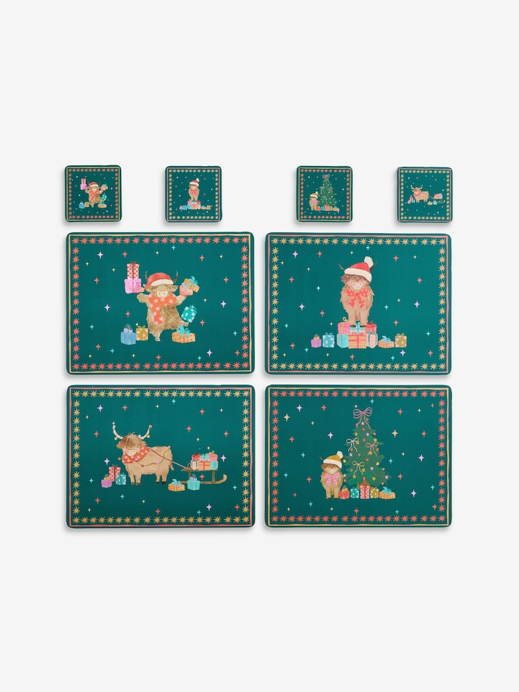 Set 4 božićnih podmetača za tanjire i podmetača Hamish the Highland Cow Corkback - Slika 2 od 4 Set 4 božićnih podmetača za tanjire i podmetača Hamish the Highland Cow Corkback - Slika 2 od 4