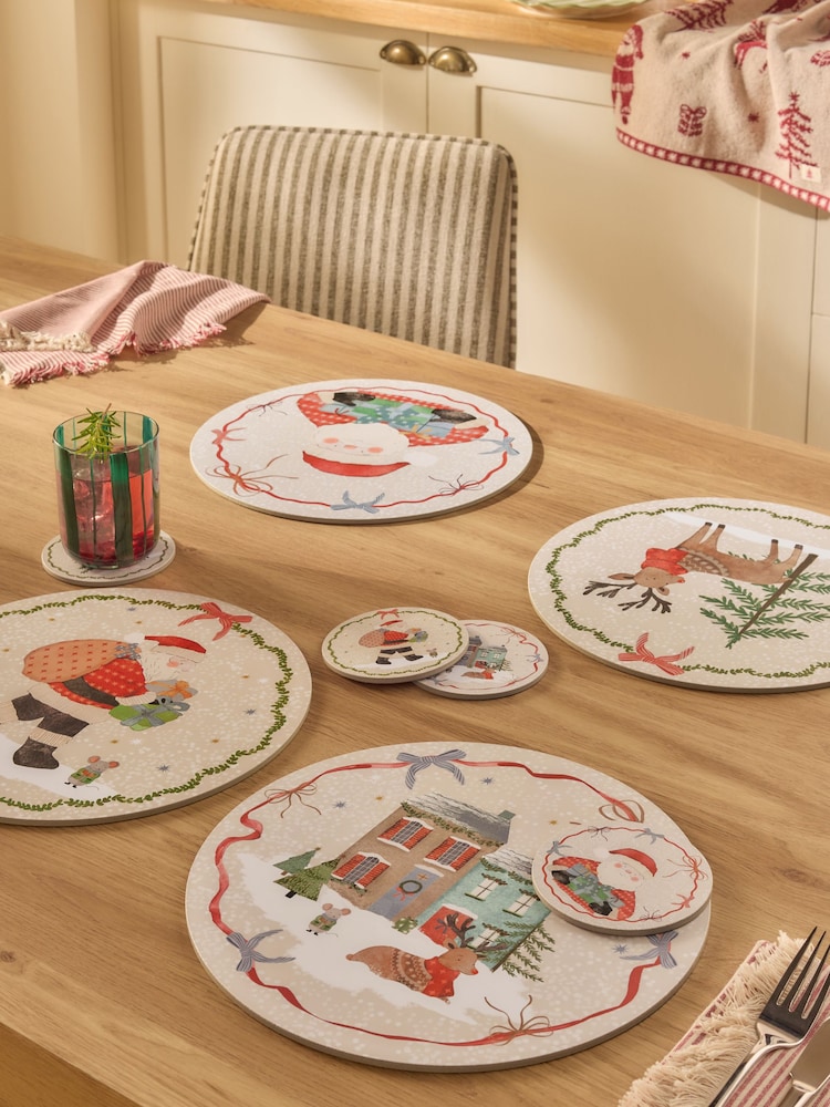 Set of 4 Multi Christmas Santa and Friends Corkback Placemats and Coasters - Image 1 of 3 Set of 4 Multi Christmas Santa and Friends Corkback Placemats and Coasters - Image 1 of 3