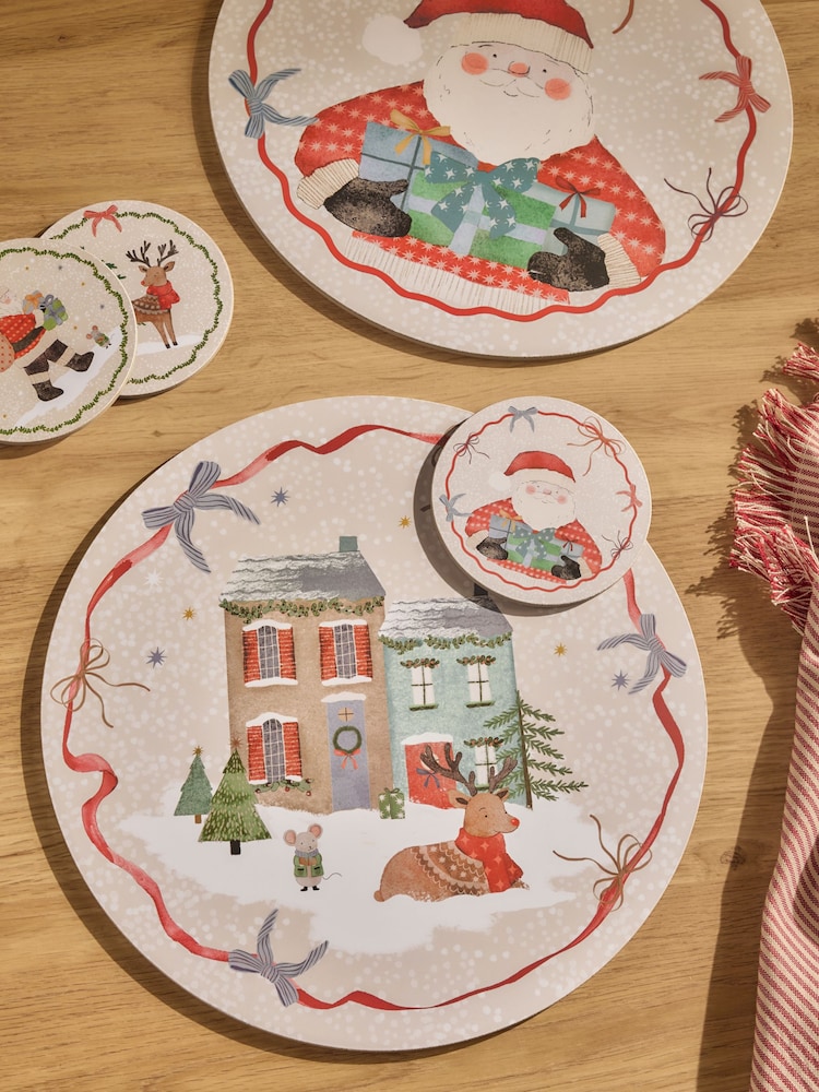 Set of 4 Multi Christmas Santa and Friends Corkback Placemats and Coasters - Image 2 of 3 Set of 4 Multi Christmas Santa and Friends Corkback Placemats and Coasters - Image 2 of 3