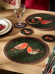 Set of 4 Green Christmas Robin Corkback Placemats and Coasters - Image 1 of 3