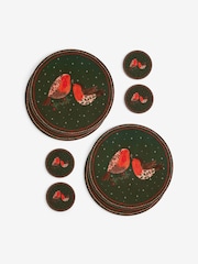 Set of 4 Green Christmas Robin Corkback Placemats and Coasters - Image 3 of 3