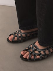 Black Extra Wide Fit Forever Comfort® Peeptoe Flat Shoes - Image 4 of 9