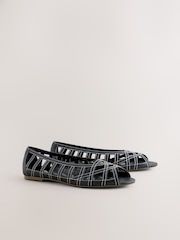 Black Extra Wide Fit Forever Comfort® Peeptoe Flat Shoes - Image 6 of 9