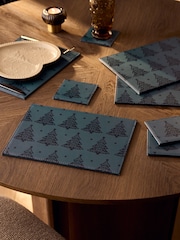 Set of 4 Navy Christmas Tree Faux Leather Placemats and Coasters - Image 1 of 3