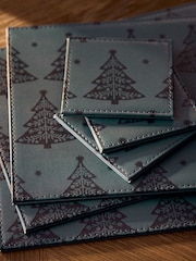 Set of 4 Navy Christmas Tree Faux Leather Placemats and Coasters - Image 2 of 3
