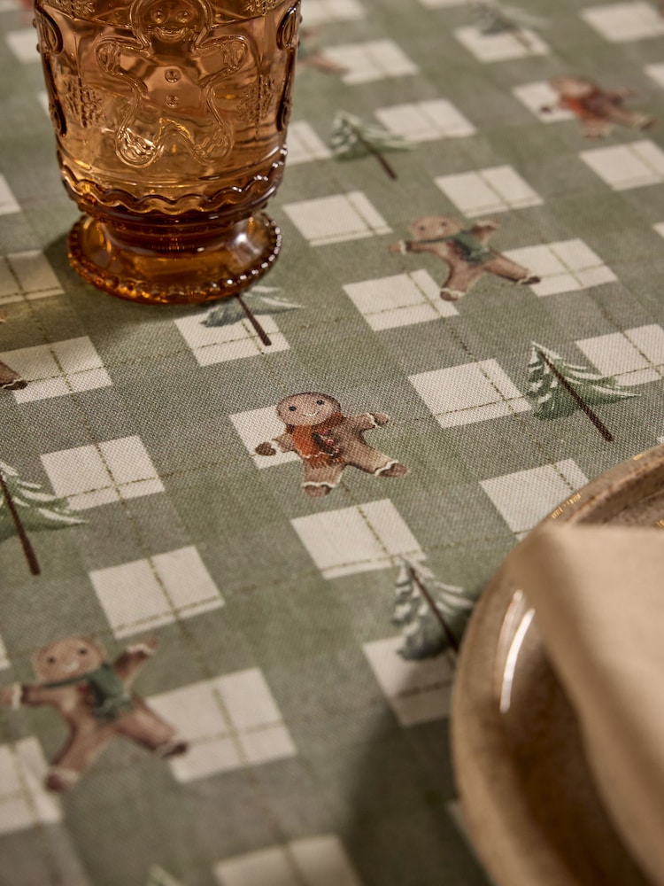Sage Green Christmas Gingerbread Wipe Clean Table Cloth - Image 1 of 3 Sage Green Christmas Gingerbread Wipe Clean Table Cloth - Image 1 of 3