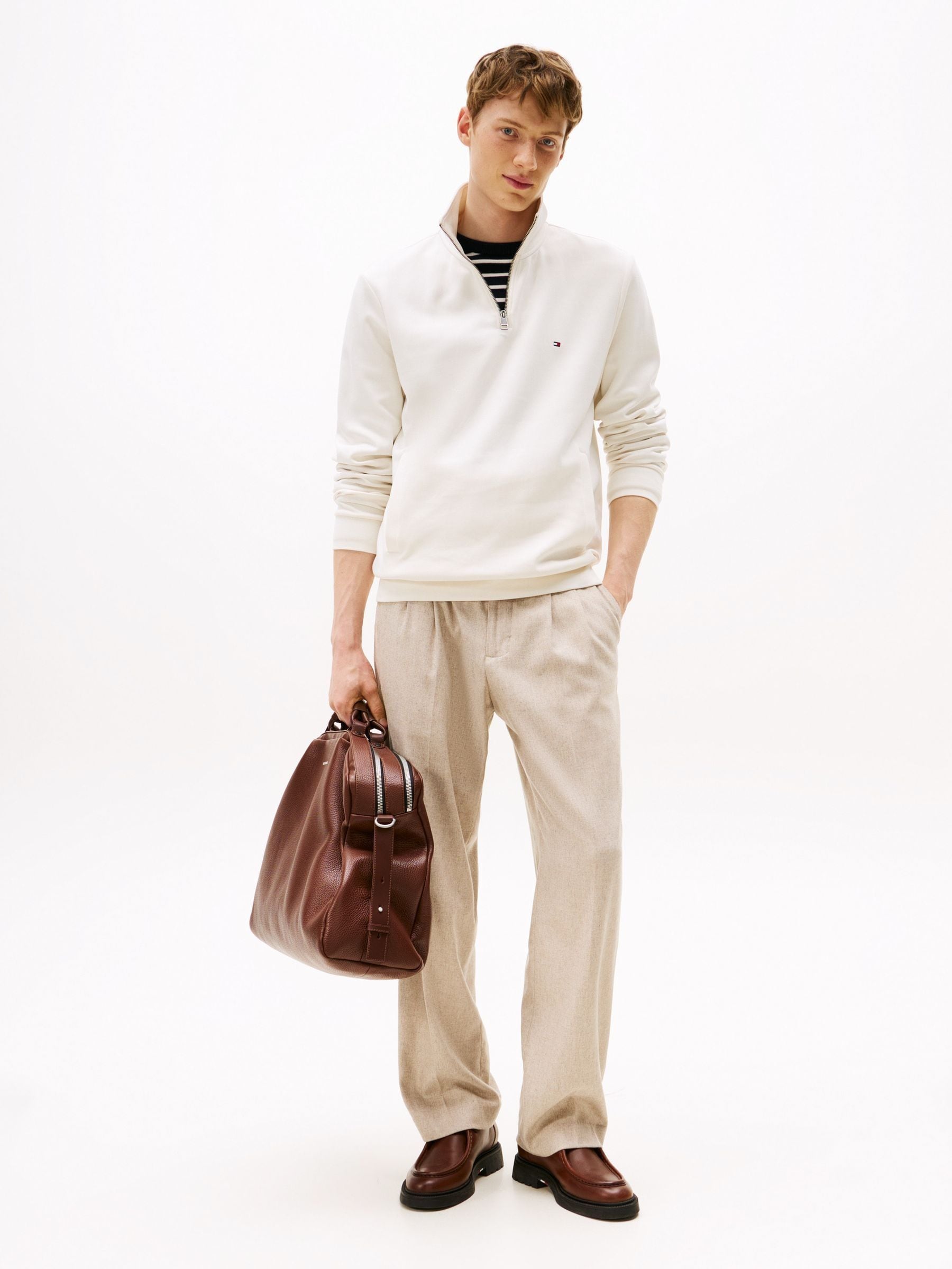 Buy Tommy Hilfiger Cream Performance Quarter Zip Intechno Knit