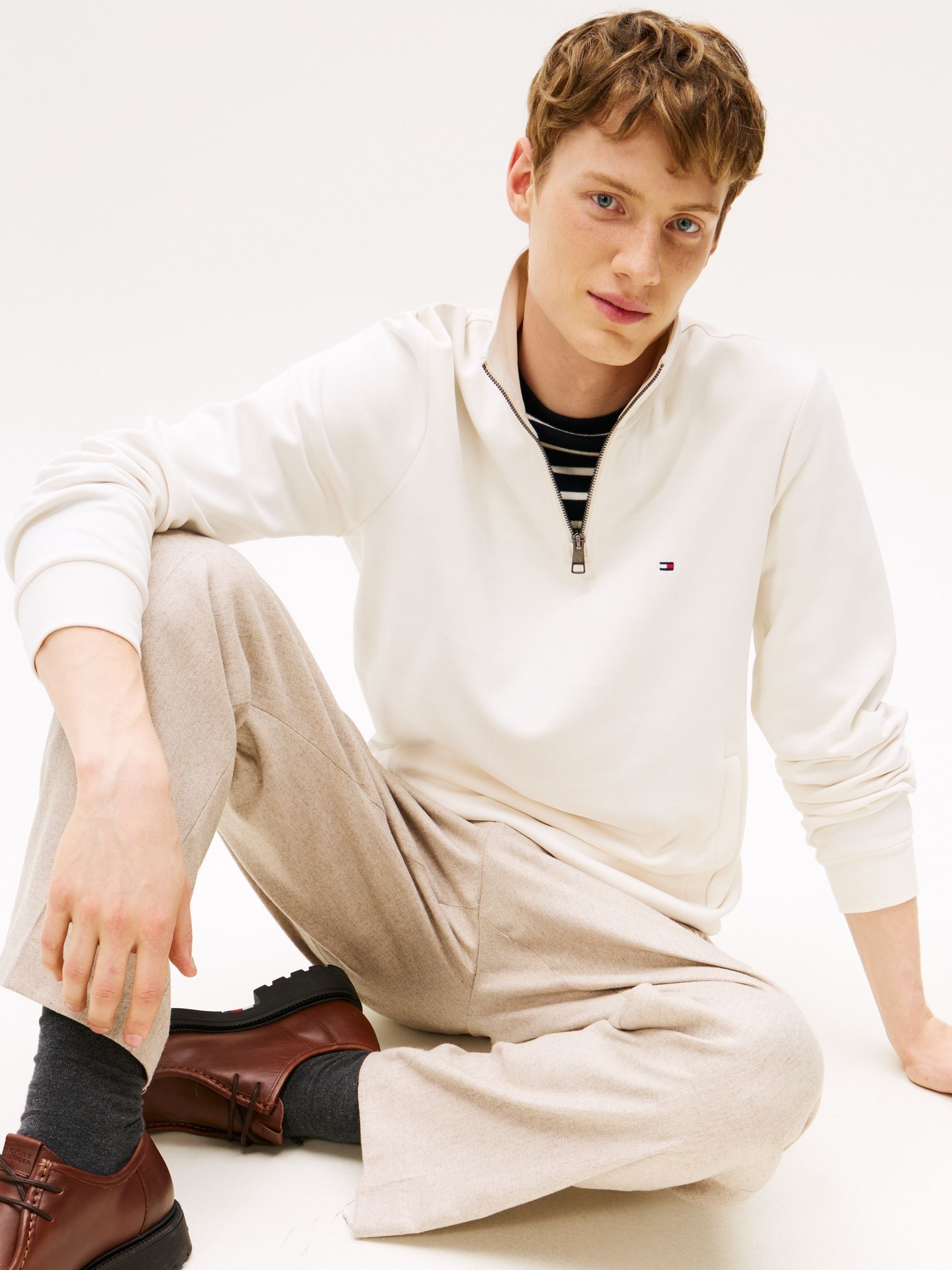 Buy Tommy Hilfiger Cream Performance Quarter Zip Intechno Knit