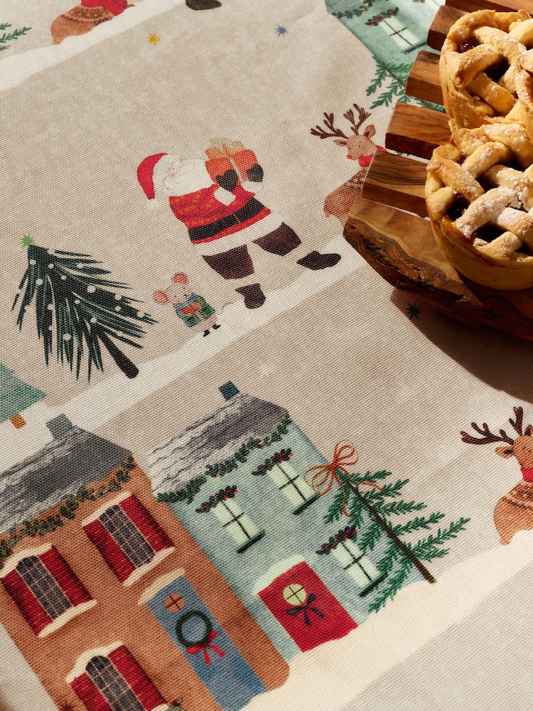 Natural Christmas Santa Wipe Clean Table Cloth - Image 1 of 3 Natural Christmas Santa Wipe Clean Table Cloth - Image 1 of 3