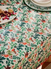 Sage Green Christmas Robin Cotton Table Cloth - Image 1 of 4