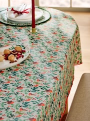 Sage Green Christmas Robin Cotton Table Cloth - Image 2 of 4
