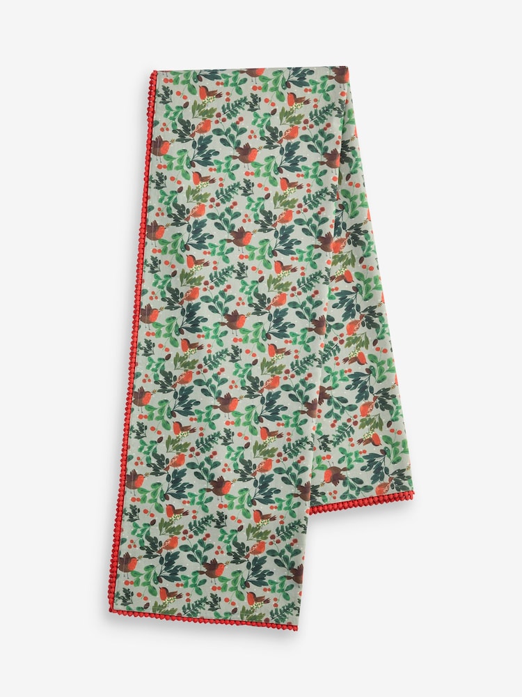 Sage Green Christmas Robin Cotton Table Cloth - Image 4 of 4 Sage Green Christmas Robin Cotton Table Cloth - Image 4 of 4