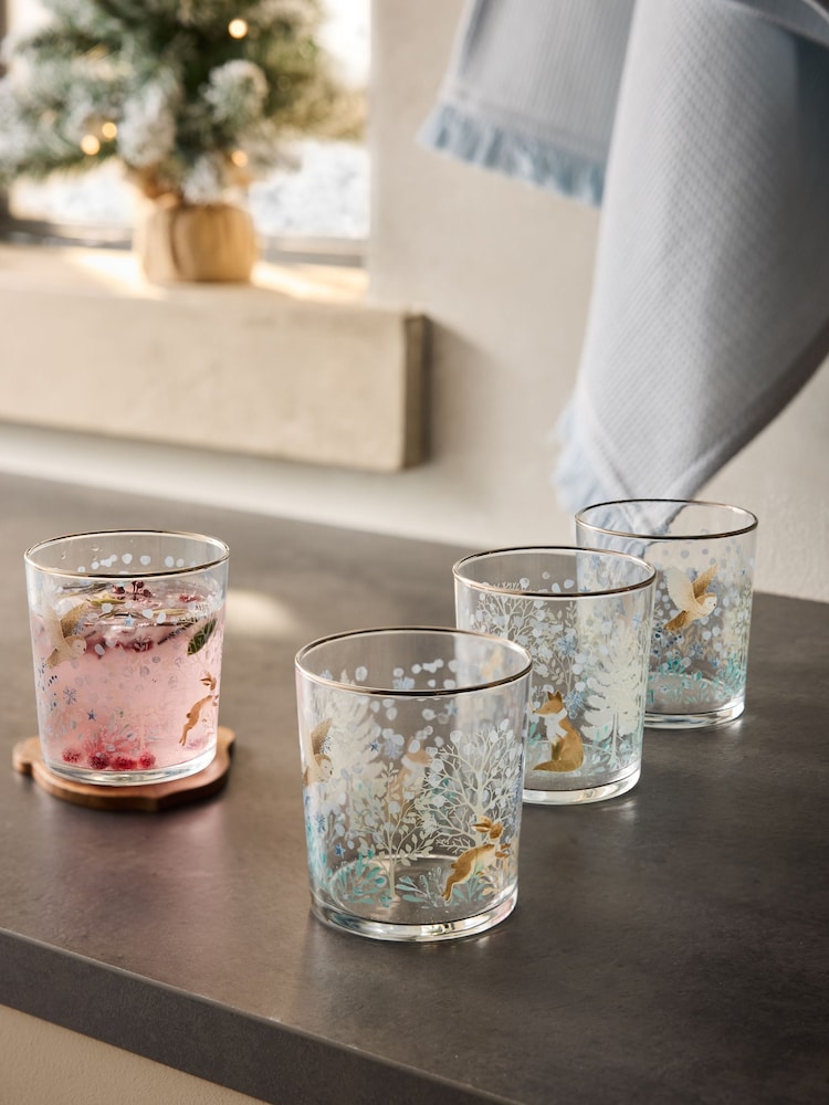 Set of 4 Blue Winter Wonderland Tumbler Glasses - Image 1 of 3 Set of 4 Blue Winter Wonderland Tumbler Glasses - Image 1 of 3