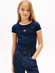 Tommy Hilfiger Blue Heritage Flag Ribbed Extra Slim T-Shirt - Image 1 of 5
