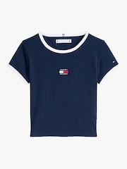 Tommy Hilfiger Blue Heritage Flag Ribbed Extra Slim T-Shirt - Image 5 of 5