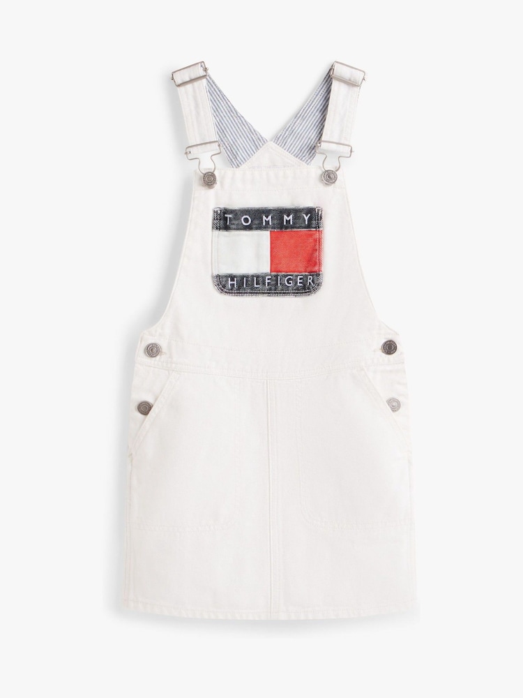 Tommy Hilfiger White Heritage Logo Pocket Denim Dungaree Dress - Image 1 of 5 Tommy Hilfiger White Heritage Logo Pocket Denim Dungaree Dress - Image 1 of 5